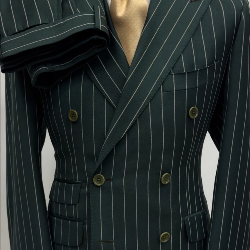 Green Pinstripe Double-Breasted Suit